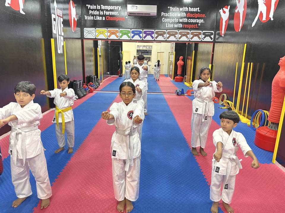 Kids karate class in training