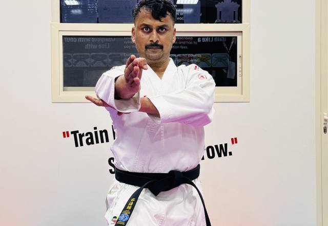 Self-defense blocking technique demonstration