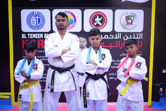 Karate students with Sensei at Al Teneen Al Ahmar